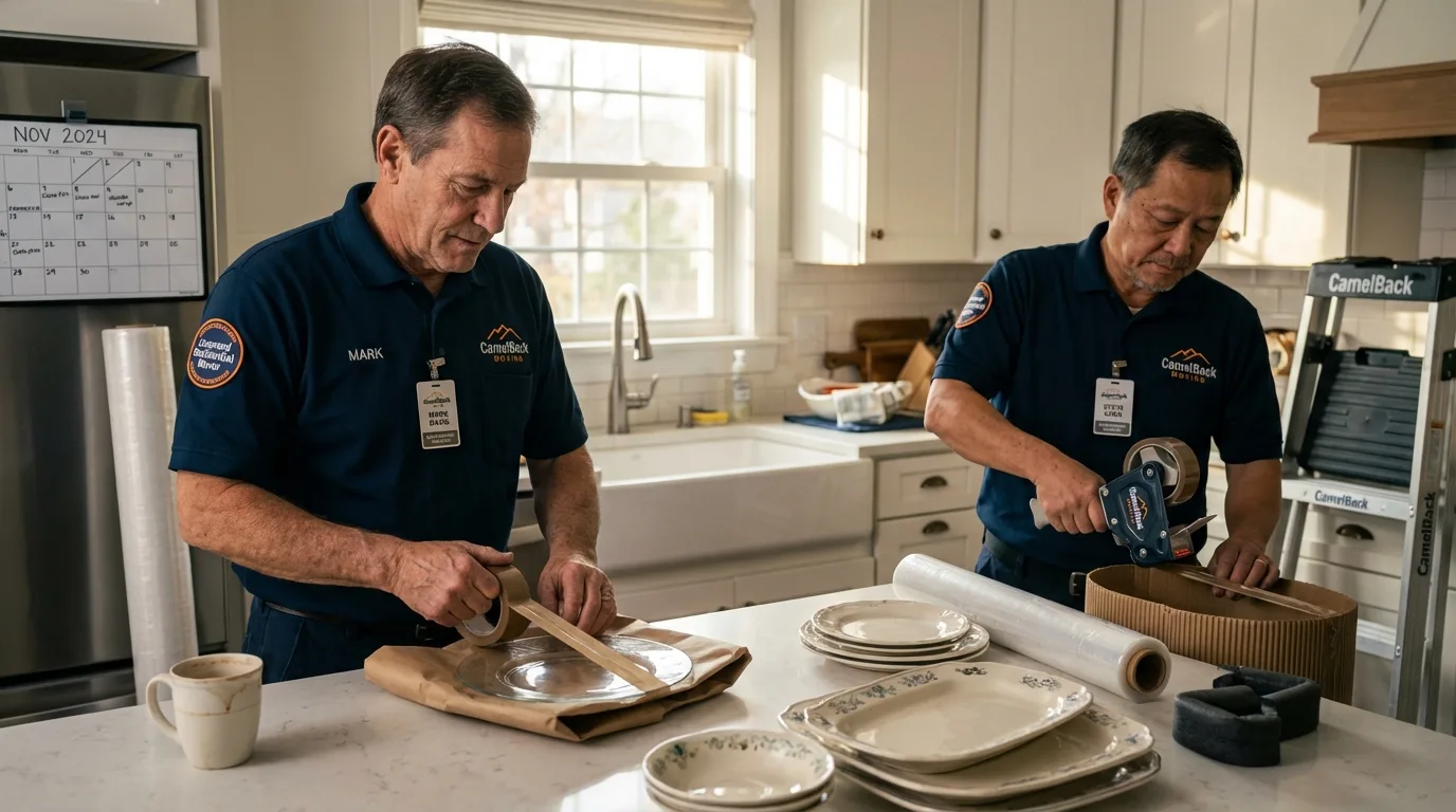 Professional crew packing kitchen dishware in Norfolk, NY